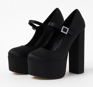 Lisa Vicky Black Satin Platform Heels - NIB - Size 7.5 thumbnail 1
