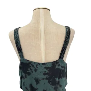 Zara Maxi Dress Tie‎ Dye Printed Chiffon Beaded Straps Green Size Small thumbnail 11