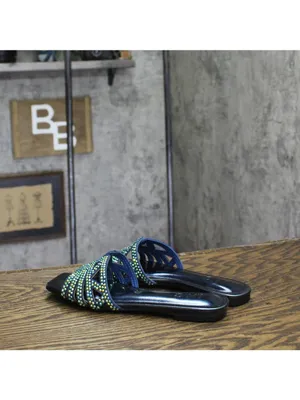 NWT INC International Concepts Tianah Embellished Flat Sandals Blue Bling 5M thumbnail 3