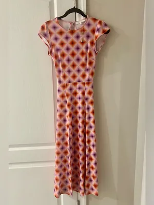 Olivaceous Pink & Orange Geometric Midi Dress with Side Slit thumbnail 4
