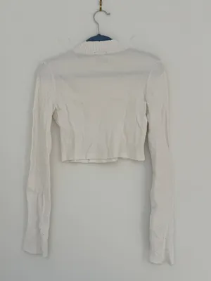 White Long-Sleeve Cropped Thermal Top thumbnail 4