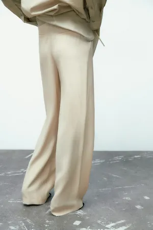 Zara NWT White STANDARD LENGTH SATIN TROUSERS. Size Large thumbnail 9