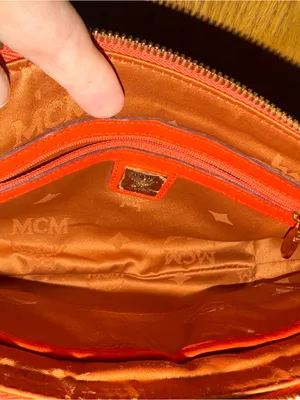 MCM Visetos Small Crossbody Bag in Cognac with orange Trim thumbnail 5