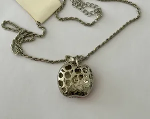 Gorgeous VCLM Rhinestone & Enamel Apple Pendant Necklace W A Silver Tone Chain thumbnail 4
