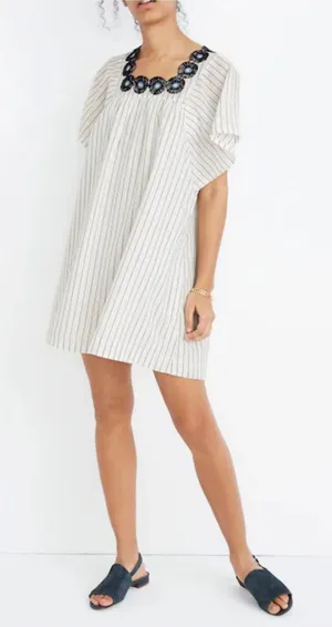Madewell Embroidered Butterfly Dress Navy and White Stripe Cotton Mini Sz XXS thumbnail 1