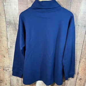 Lands End Dark Blue Waffle Knit Funnel Neck Top Long Sleeve Pullover XL New thumbnail 5