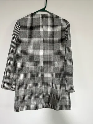 Zara Black & White Plaid Long Coat - Classic Women's Jacket Fall thumbnail 8