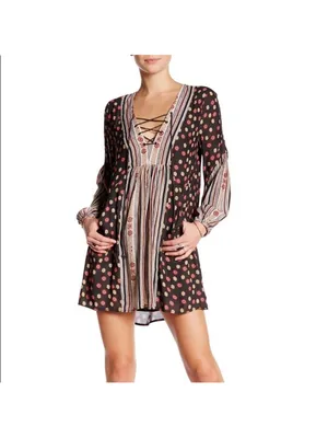 Free People Rain or Shine Pebble Bohemian Lace-Up Tunic Mini Dres Women's Size M thumbnail 4