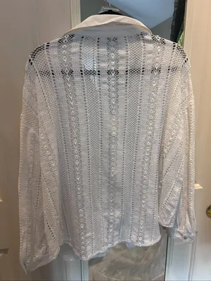 Zara White Crochet Button-Front Top thumbnail 3