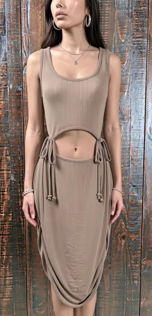 Taupe Cut Out Waist Midi Dress Size Large thumbnail 1
