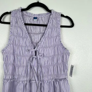 Old Navy Womens‎ Fit & Flare Smocked Bodice Mini Dress Purple Striped M NWT thumbnail 4
