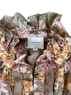 Anthropologie Sundays Evelyn Short Sleeve Dusk Floral Brown Mini Shirt Dress thumbnail 4