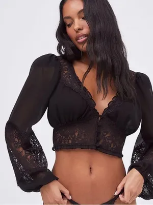 NWT For Love & Lemons Black Lace Freya Blouse top size XS thumbnail 2