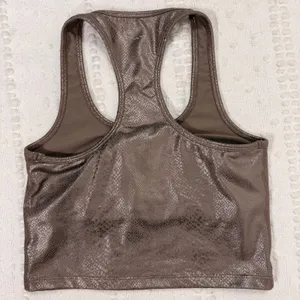 Beyond Yoga Womens Metallic Snakeskin Racerback‎ Crop Top Shelf Bra Bronze Small thumbnail 2