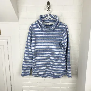 L.L.Bean Blue & White Striped Knit Cowl Neck Sweater Size S thumbnail 2