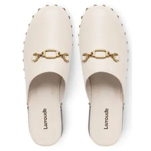Larroudé Zuzi Ivory Leather Retro Horsebit Clog Mules Studded Wood Heel 6 NWOT thumbnail 3
