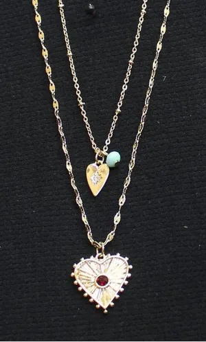NWT Erica Lyons Double Chain Multi Heart Pendant Necklace Gold Multi 17" + 3" thumbnail 1