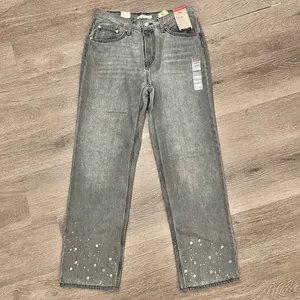 Womens Levis Lo Pro Straight Leg Jeans Acid Wash Gray Splatter Womens Size 30 thumbnail 1