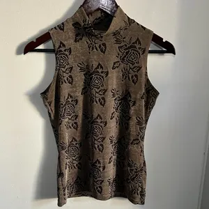 Baranda Vintage Shimmer Floral Sleeveless Mock Neck Top thumbnail 5