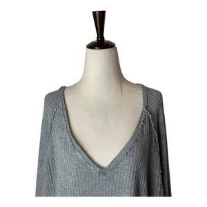 We The Free Shirt Women Medium‎ Gray Oversized Waffle Knit Laguna Thermal Tee thumbnail 5
