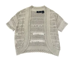Lennie for Nina Leonard Open‎ Knit Short Sleeve Cardigan Shrug Beige Made in USA thumbnail 1