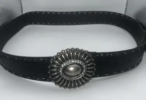Fossil Genuine Leather Boho Southwestern Belt Bronze Rhinestone Buckle Black‎ L thumbnail 1