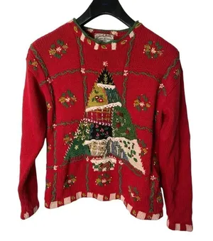 Heirloom Collectibes vintage Christmas tree sweater women's size medium thumbnail 1
