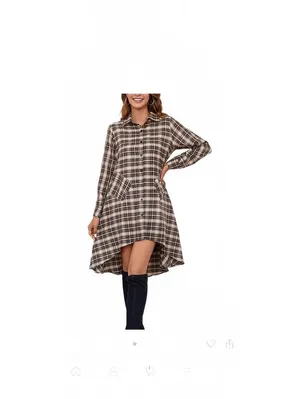 Asymmetrical Hem Plaid Long Sleeve Shirt Dress Tunic Flannel Style thumbnail 3