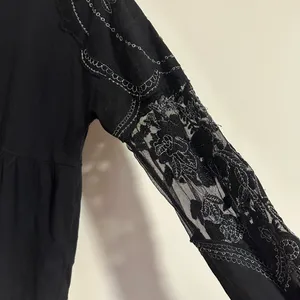Free People embellished penny black long sleeve sheer sleeve detail top tee thumbnail 4
