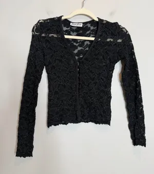 VTG Bisou Bisou USA Black Floral Sheer Lace Whimsigoth Top Long Sleeve Y2K XS thumbnail 1