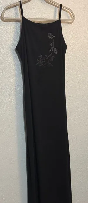 VTG 90s Y2K Black Floral Embroidered Maxi Dress Whimsigoth Fairy Goth Grunge thumbnail 1