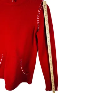 Ann Taylor LOFT Hoodie Sweater Knit Pullover‎ Red White Stitch Small Cottagecore thumbnail 7
