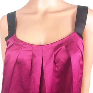 LOFT Satin Camisole Burgundy Blouse Wide Strap Pleated Top Size XL thumbnail 5