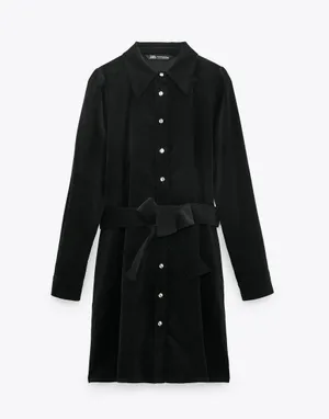 Black Button Down Velvet Mini Dress thumbnail 2