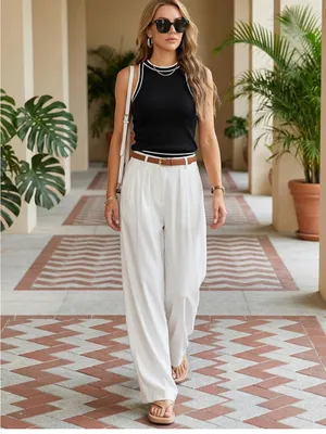 MIHOLL Black White Trim Sweater Tank Top Sleeveless Knit Size S thumbnail 3