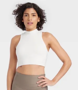 All in Motion Sports‎ Bra Women S Cream White Mock Neck Cutout Yoga Activewear thumbnail 1