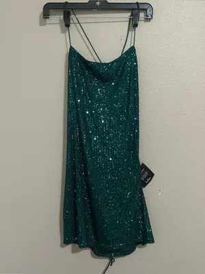 NEW Lulu’s Green Sequins Strappy Open Back Bodycon Mini Dress Womens Size Medium thumbnail 3