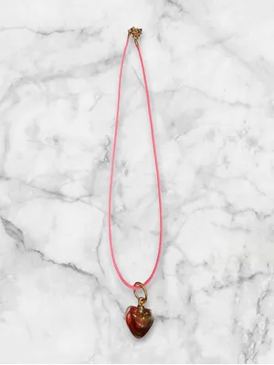 Pink Cord Necklace with Iridescent Heart Pendant thumbnail 2