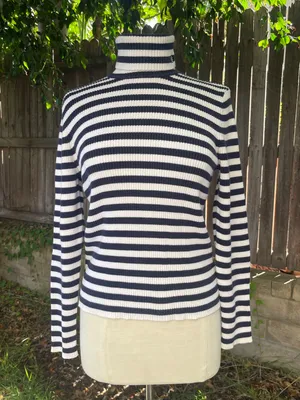 Lauren Ralph Lauren Striped Blue and white Turtleneck Sweater nautical coastal M thumbnail 4