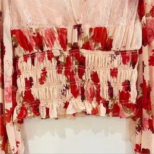 Free People red and pink lace top thumbnail 12