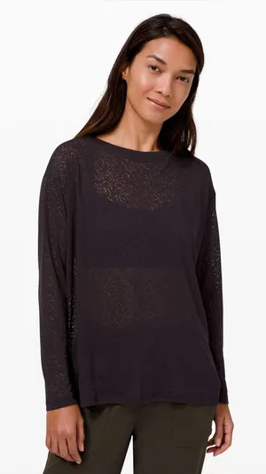 Lululemon Back in Action long g sleeve veil black loungewear activewear gym L thumbnail 1