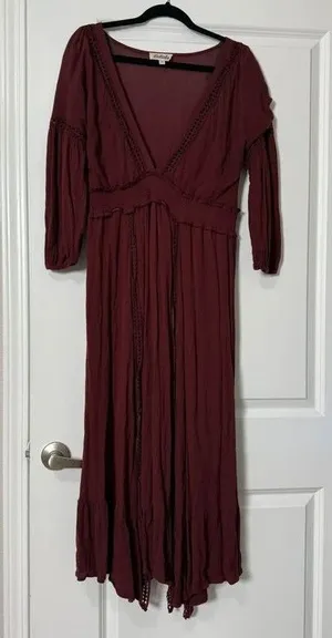 Listicle Fall Burgundy deep v dress for fall thumbnail 1