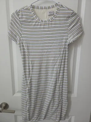 Oh Polly Cream and Blue Striped Mini Dress Size L thumbnail 4