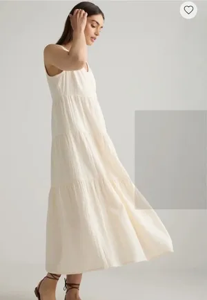 Quince Organic Cotton Gauze Tiered V-Neck Maxi Cream Dress Size xs thumbnail 1