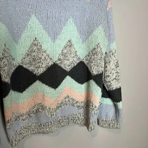 🔆 Vintage patterned colorful acrylic sweater Blue Size L thumbnail 2
