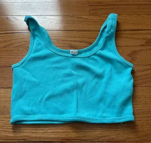Garage Turquoise Ribbed Crop Tank Top thumbnail 1