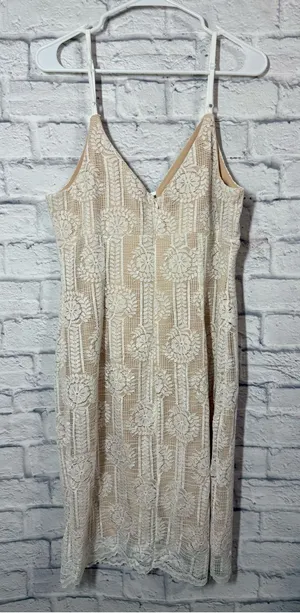Lulu's NWT Cream Lace Midi Slip Dress with Floral Motif, XL thumbnail 1