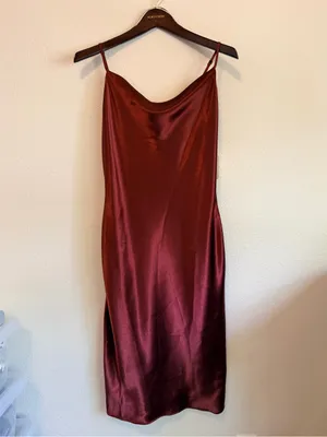 Altar'D State Carlotta dress, midi length satin slip dress, maroon, size S NWT thumbnail 6