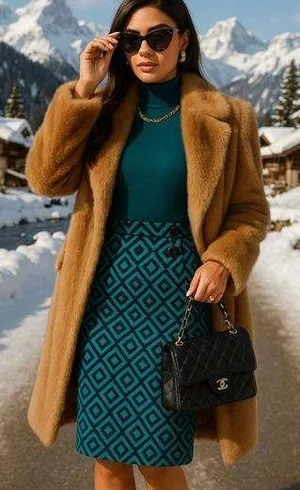 Loft Pencil Mini Skirt Geometric Office Mod Retro Autumn Winter Snow Bunny Event thumbnail 1