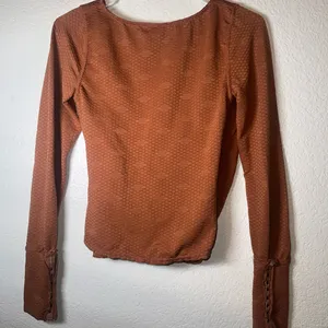Free People‎ Rust Textured Wrap Top - Long Sleeve Balletcore Crossover thumbnail 4